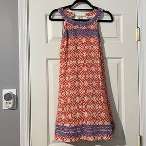Orange and periwinkle dress